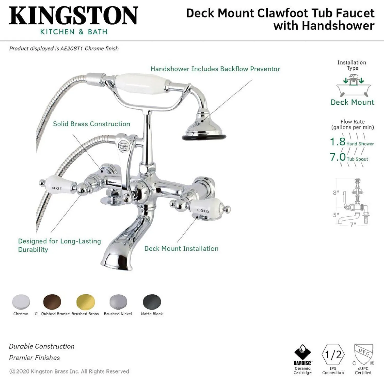 Clearance Aqua Vintage AE207TX-P 7-Inch Tub Faucet with Hand Shower Tub Faucets