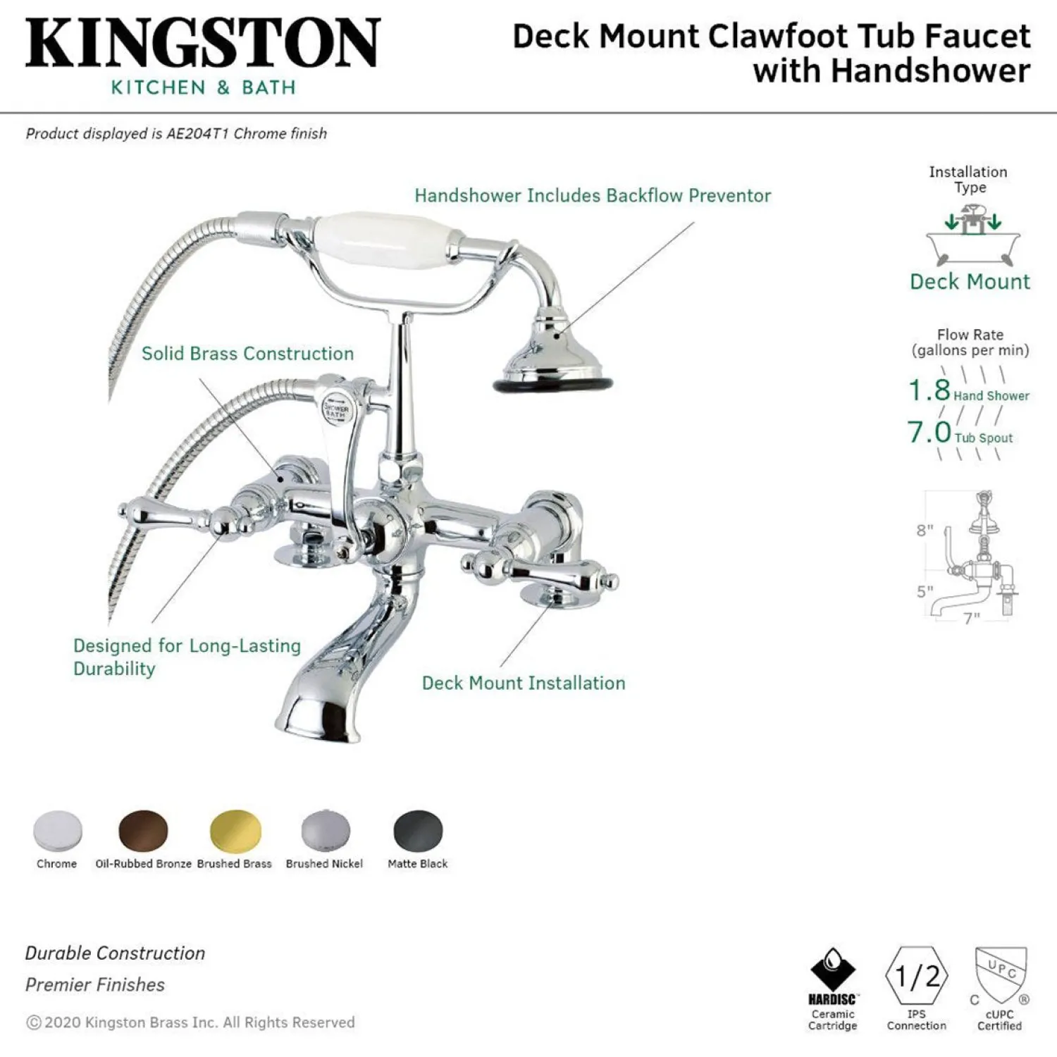 Clearance Aqua Vintage AE203TX-P 7-Inch Tub Faucet with Hand Shower Tub Faucets
