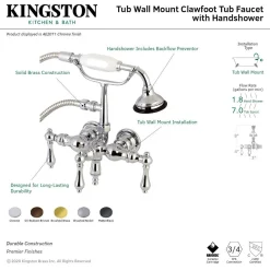 New Aqua Vintage AE19TX-P 3-3/8-Inch Wall Mount Tub Faucet with Hand Shower Tub Faucets
