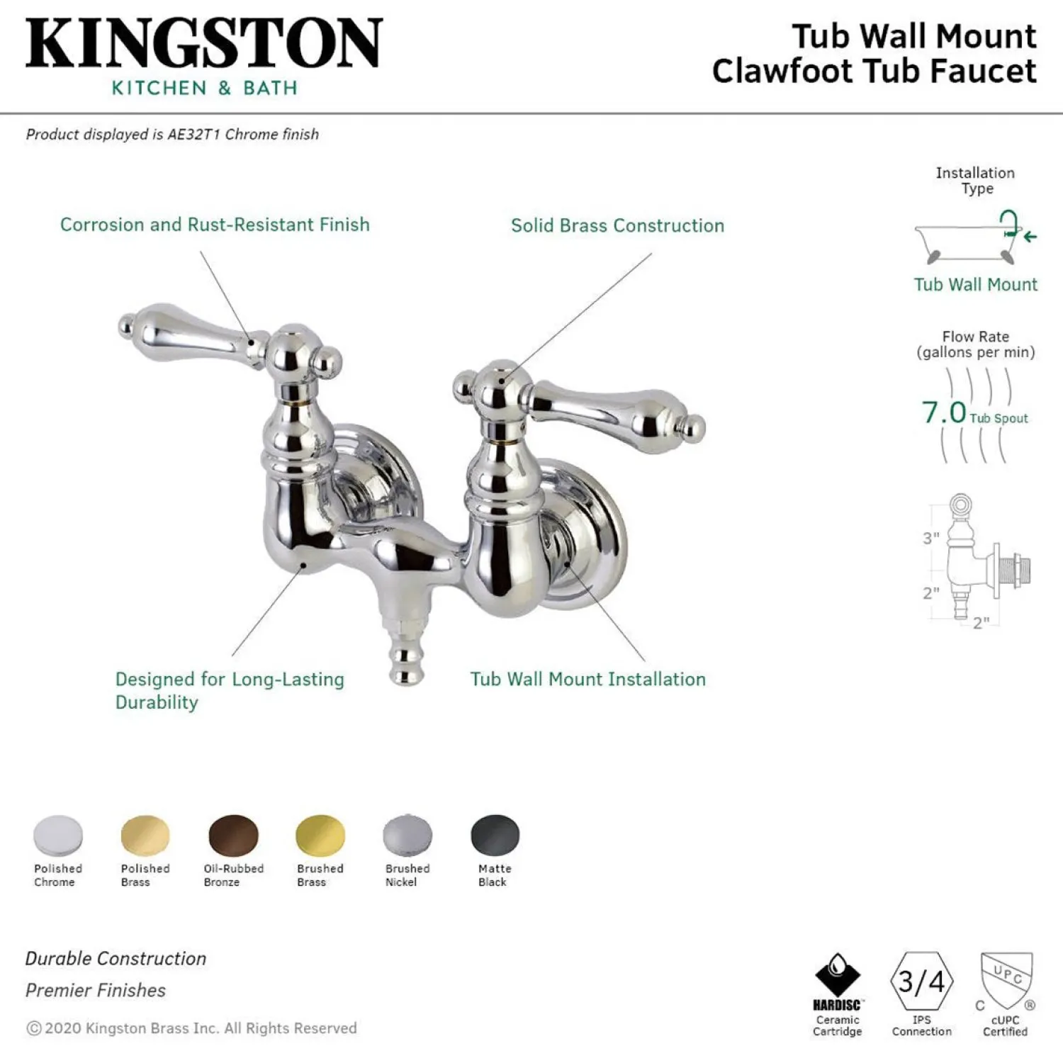 Clearance Aqua Vintage AE31TX-P Vintage 3-3/8-Inch Wall Mount Tub Faucet Tub Faucets