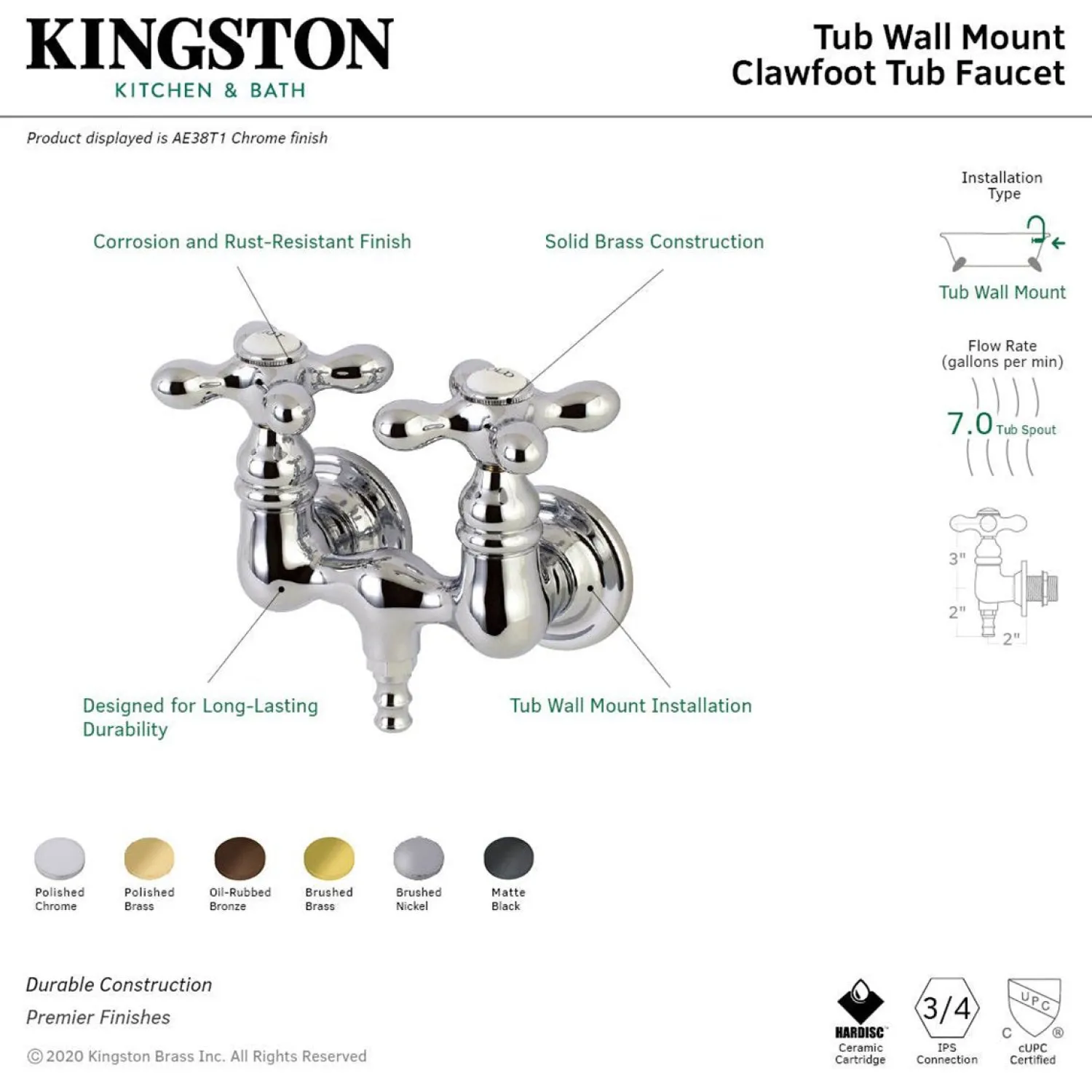 Clearance Aqua Vintage AE37TX-P Vintage 3-3/8-Inch Wall Mount Tub Faucet Tub Faucets