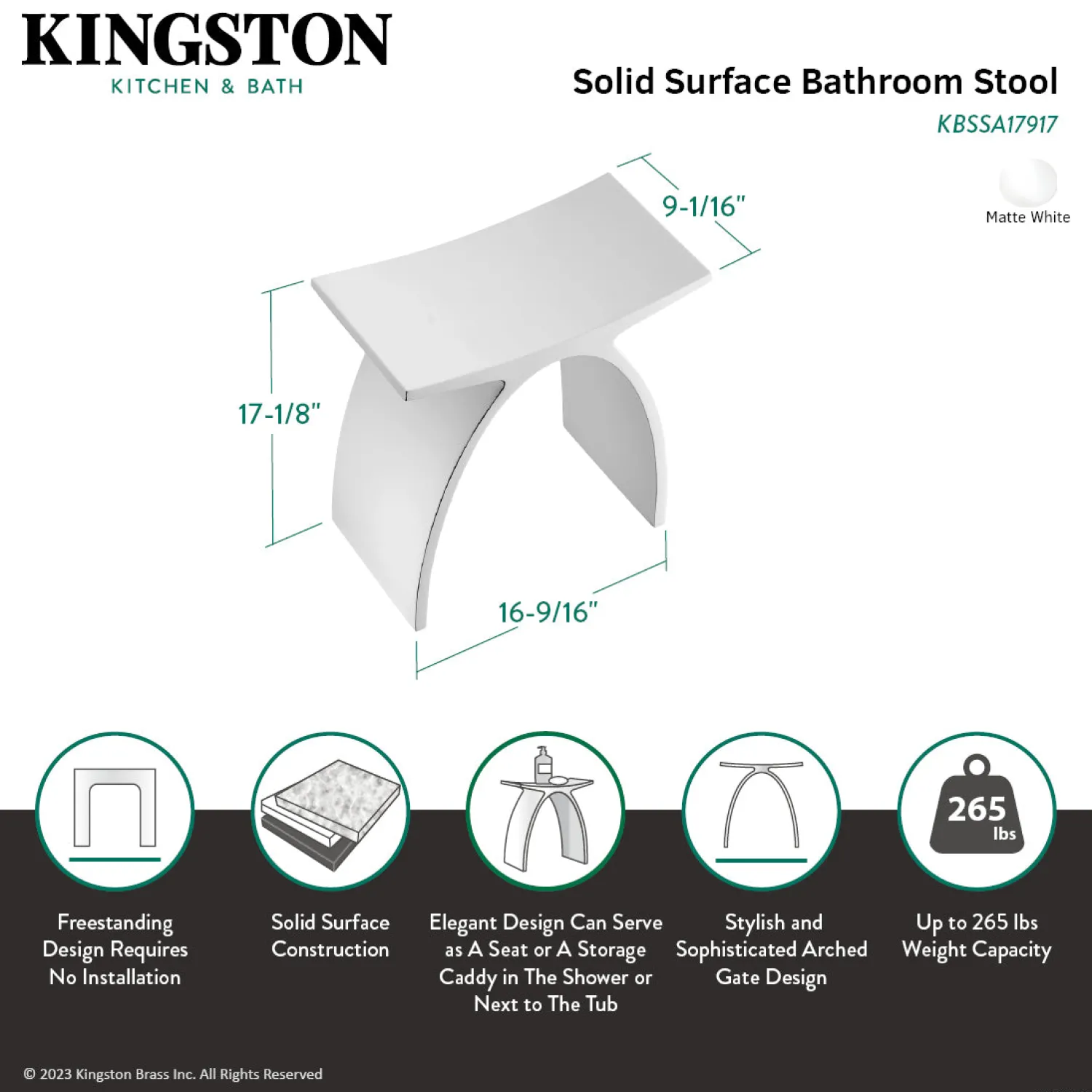 Hot Arched Bathroom Stool in Composite Matte White Shower Seats