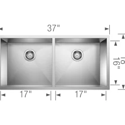 New Precision 37" Zero Radius Equal Double Bowl Kitchen Sink Stainless Steel Sinks|Double Bowl Sinks