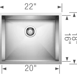 New Precision 22" Zero Radius Single Bowl Kitchen Sink Stainless Steel Sinks|Single Bowl Sinks