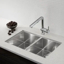 Outlet 32" Quatrus Zero Radius Equal Double Bowl Kitchen Sink Stainless Steel Sinks|Double Bowl Sinks