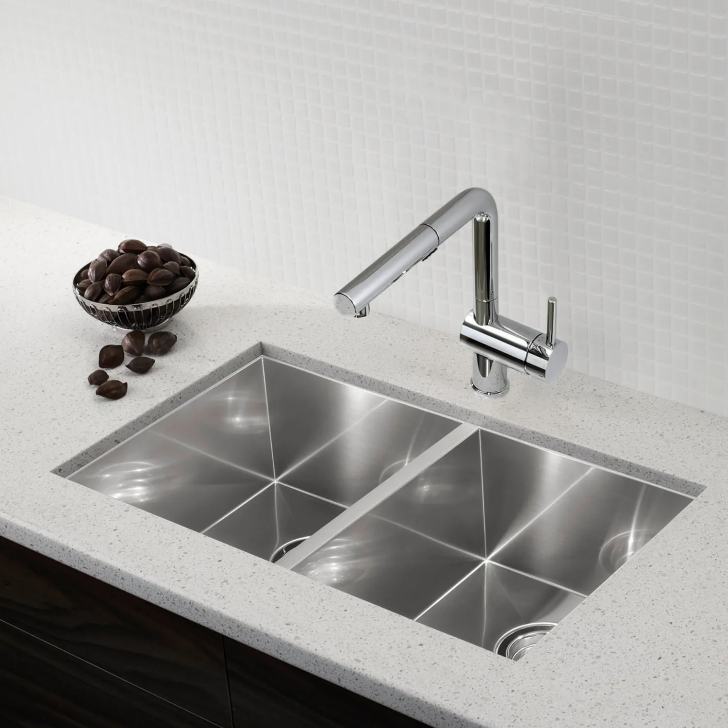 Outlet 32" Quatrus Zero Radius Equal Double Bowl Kitchen Sink Stainless Steel Sinks|Double Bowl Sinks