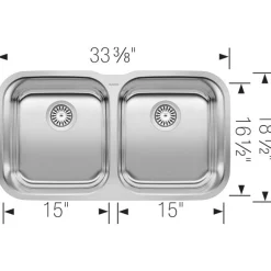 Outlet 33" Stellar Equal Double Bowl Undermount Kitchen Sink Stainless Steel Sinks|Double Bowl Sinks