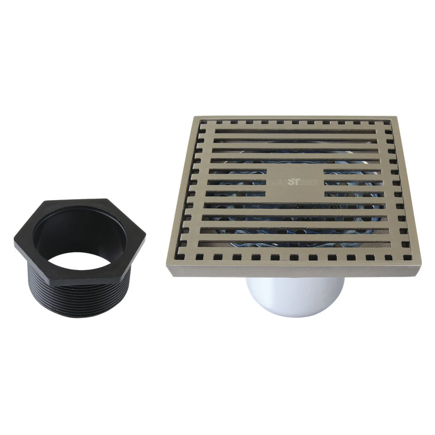 4" Brass Square Grid Shower Drain with Flange and Hair Trap Shower Drains