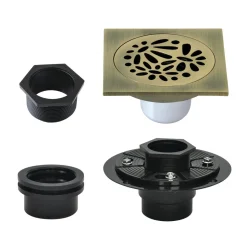 Hot 4" Brass Square Grid Shower Drain with Flange Shower Drains