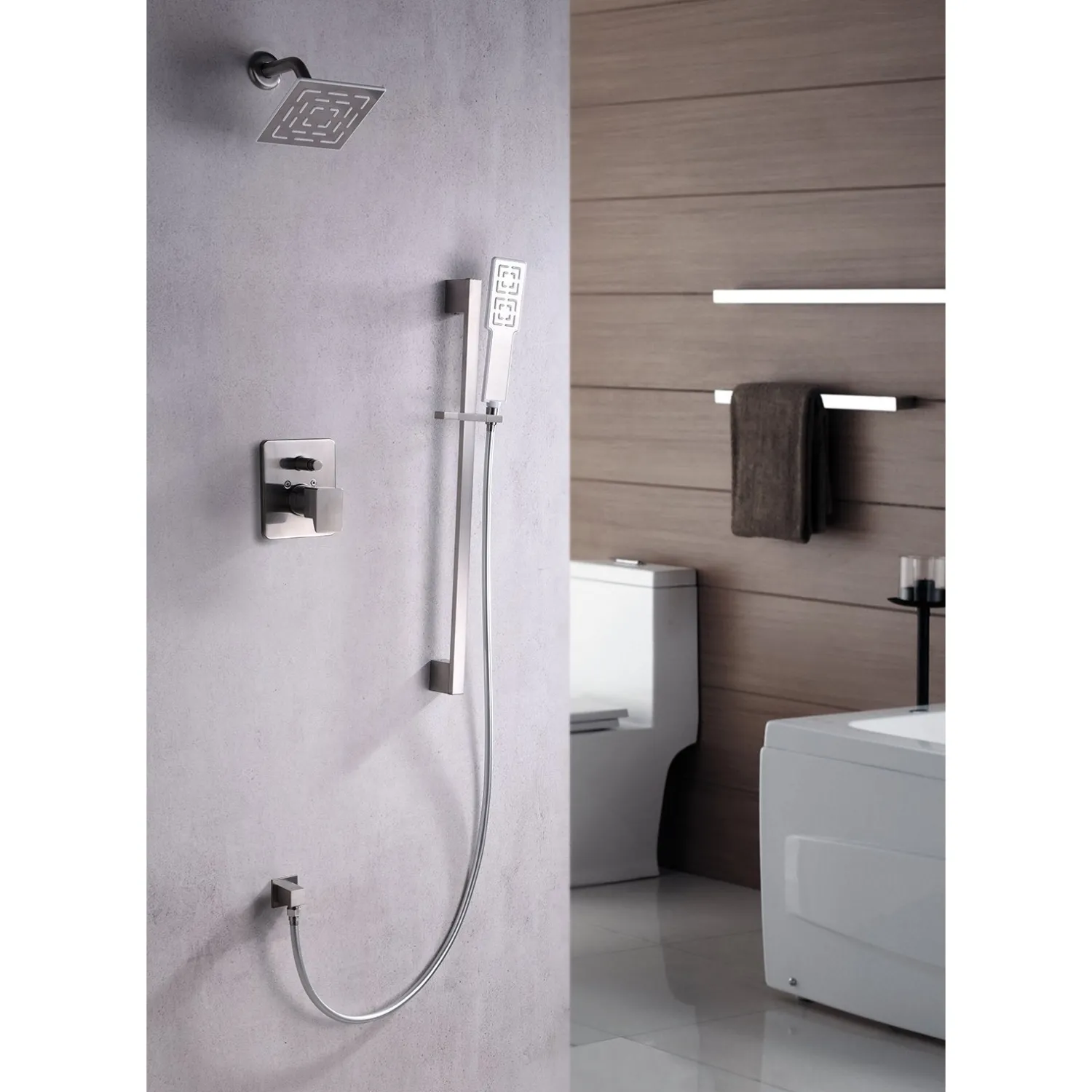 Discount Dawn Acadia Square Series Shower Combo Set Wall Mounted Rainhead with Slide Bar Handheld Shower Shower Systems