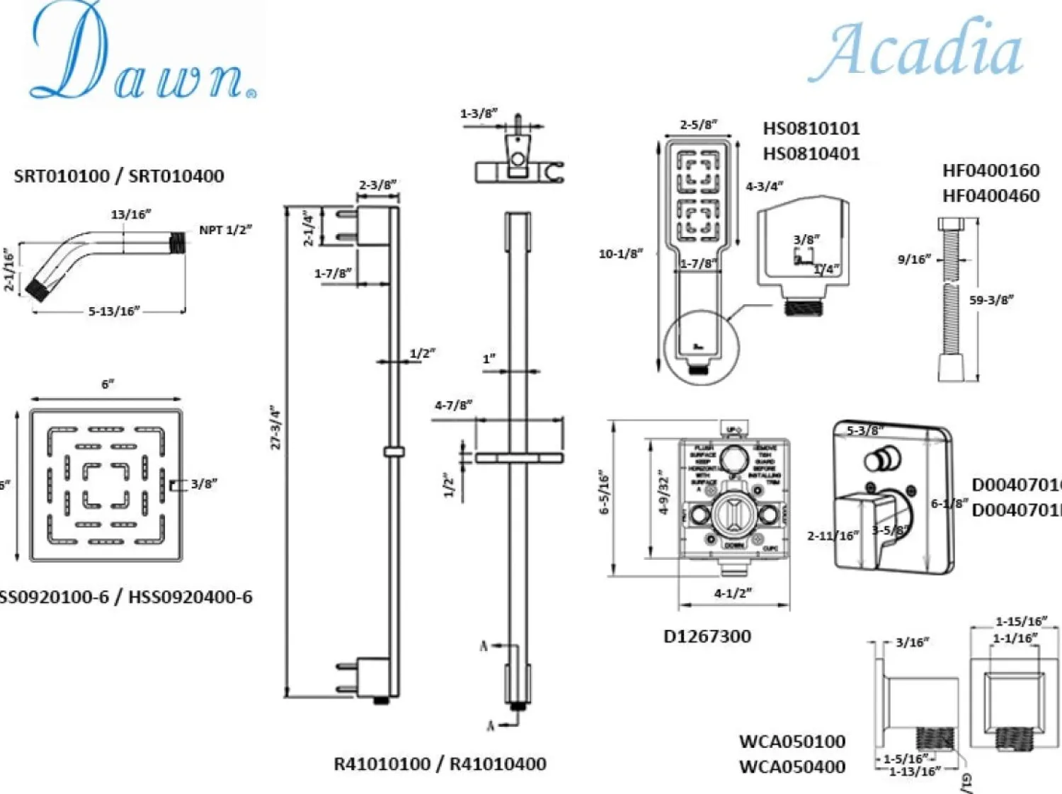 Discount Dawn Acadia Square Series Shower Combo Set Wall Mounted Rainhead with Slide Bar Handheld Shower Shower Systems