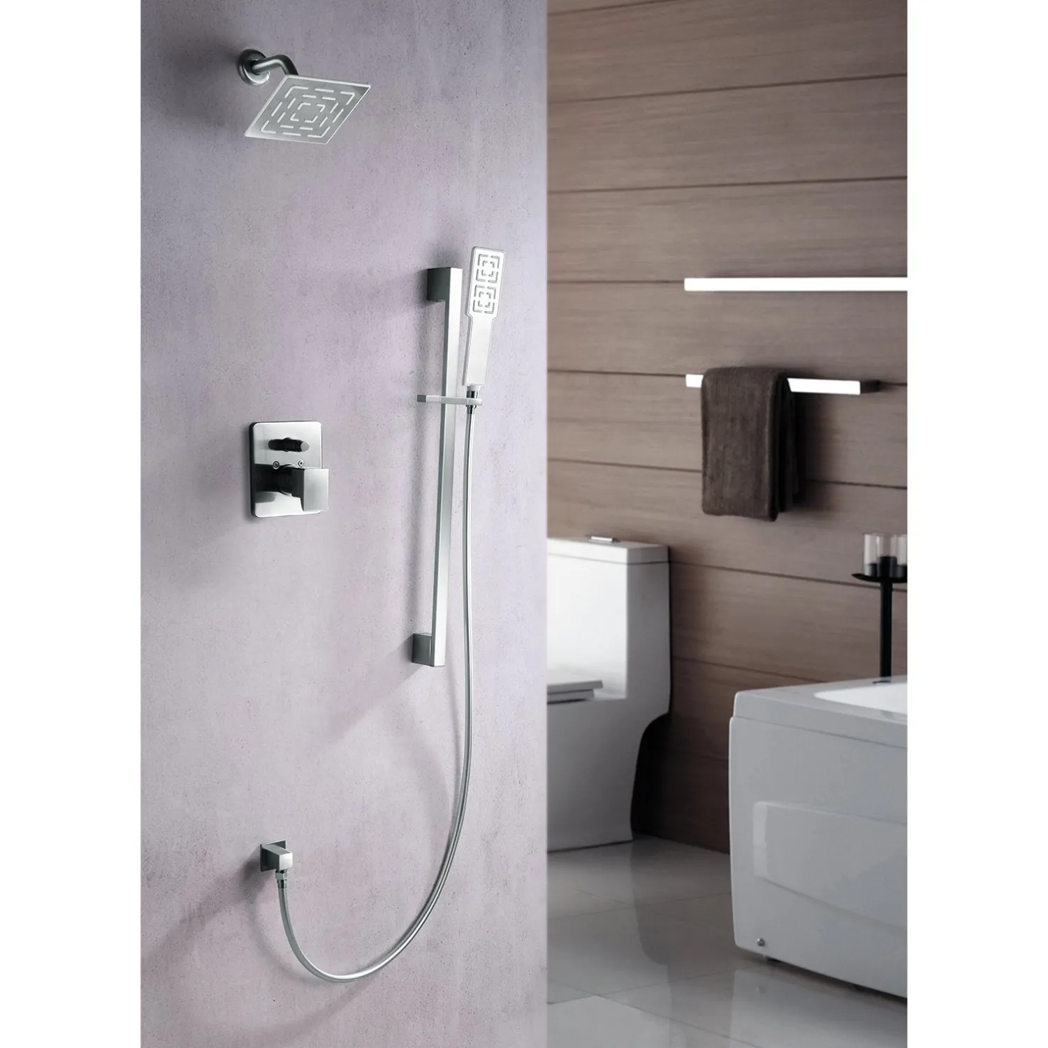 Discount Dawn Acadia Square Series Shower Combo Set Wall Mounted Rainhead with Slide Bar Handheld Shower Shower Systems