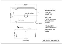 Discount Dawn ASU2316 Single Bowl 25" Undermount Stainless Steel Kitchen Sink Stainless Steel Sinks|Single Bowl Sinks