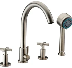 Clearance Dawn D032503 4-Hole Tub Filler with Personal Handshower and Cross Handles Tub Faucets
