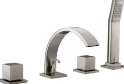 New Dawn D782262 4-Hole Tub Filler with Personal Handshower, Square Handles & Sheetflow Spout Tub Faucets
