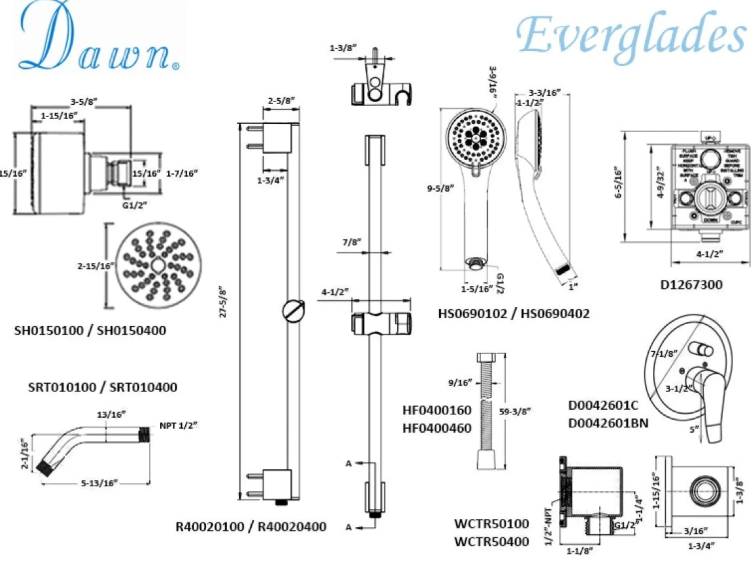 Sale Dawn Everglades Series Shower Combo Set Wall Mounted Showerhead with Slide Bar Handheld Shower Shower Systems