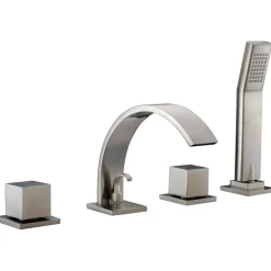 New Dawn 4-Hole Tub Filler with Personal Handshower, Square Handles and Sheetflow Spout Tub Faucets