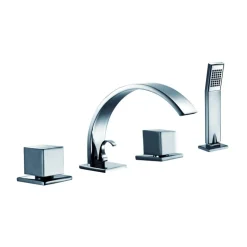 New Dawn 4-Hole Tub Filler with Personal Handshower, Square Handles and Sheetflow Spout Tub Faucets