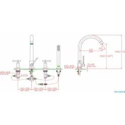 Dawn 4-Hole Tub Filler with Personal Handshower and Lever Handles in Chrome Tub Faucets