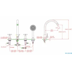 New Dawn 4-Hole Tub Filler with Personal Handshower and Cross Handles in Chrome Tub Faucets