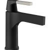 Outlet Zura Single Handle Bathroom Faucet with Drain in Stainless and Black Single Hole