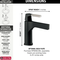 Outlet Zura Single Handle Bathroom Faucet with Drain in Stainless and Black Single Hole