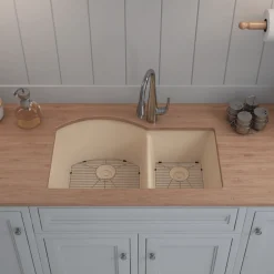 Online 32" Double Bowl 70/30 Quartz Composite Sink Drop-In / Top Mount Sinks|Double Bowl Sinks