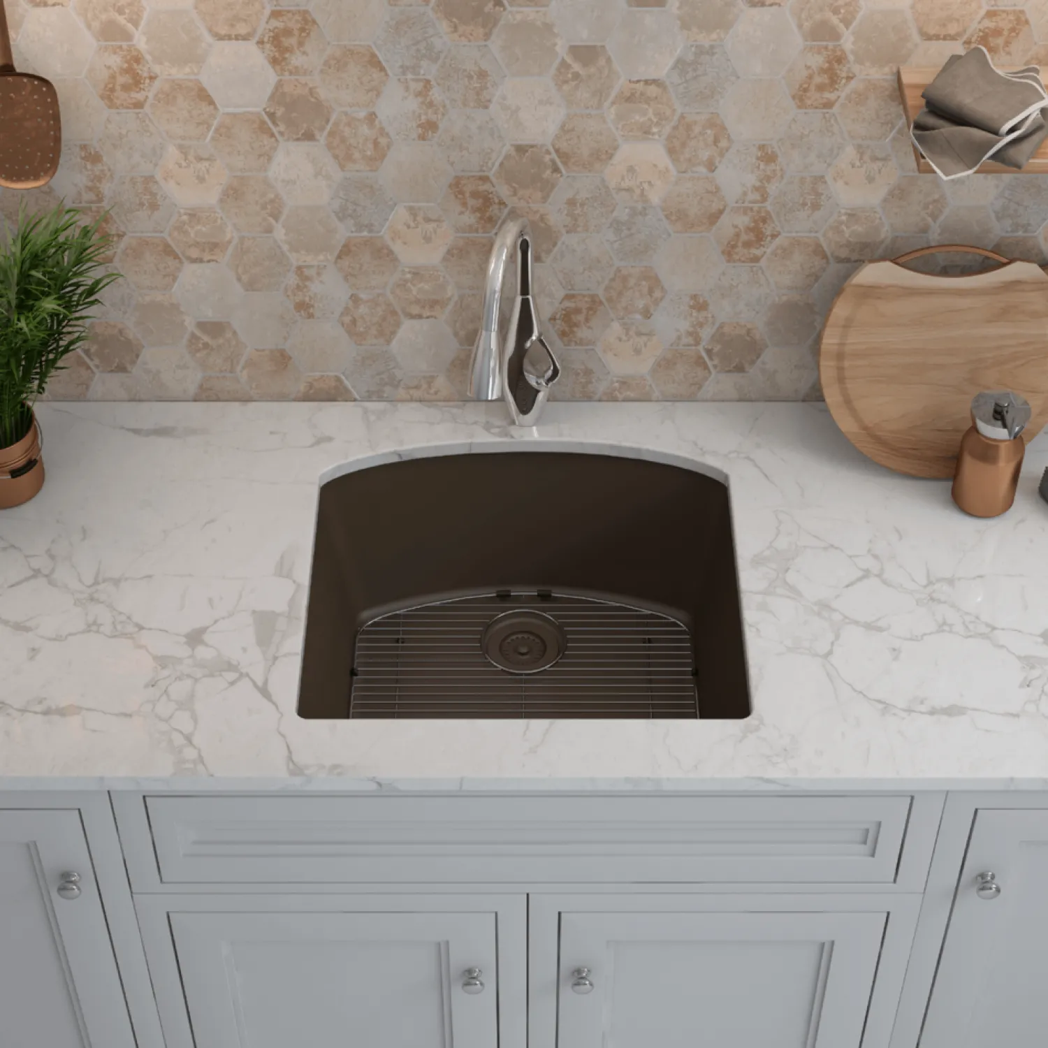 Outlet D-Shaped Quartz Composite Kitchen Sink Single Bowl Sinks|Undermount Sinks