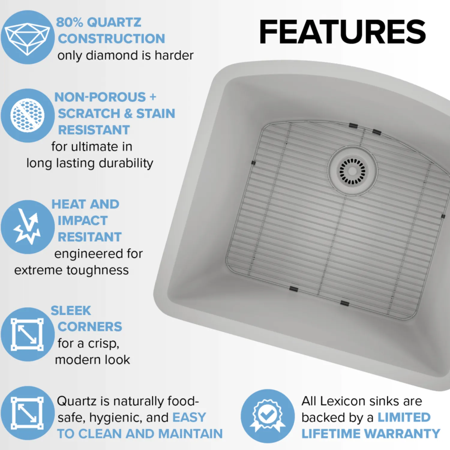 Outlet D-Shaped Quartz Composite Kitchen Sink Single Bowl Sinks|Undermount Sinks