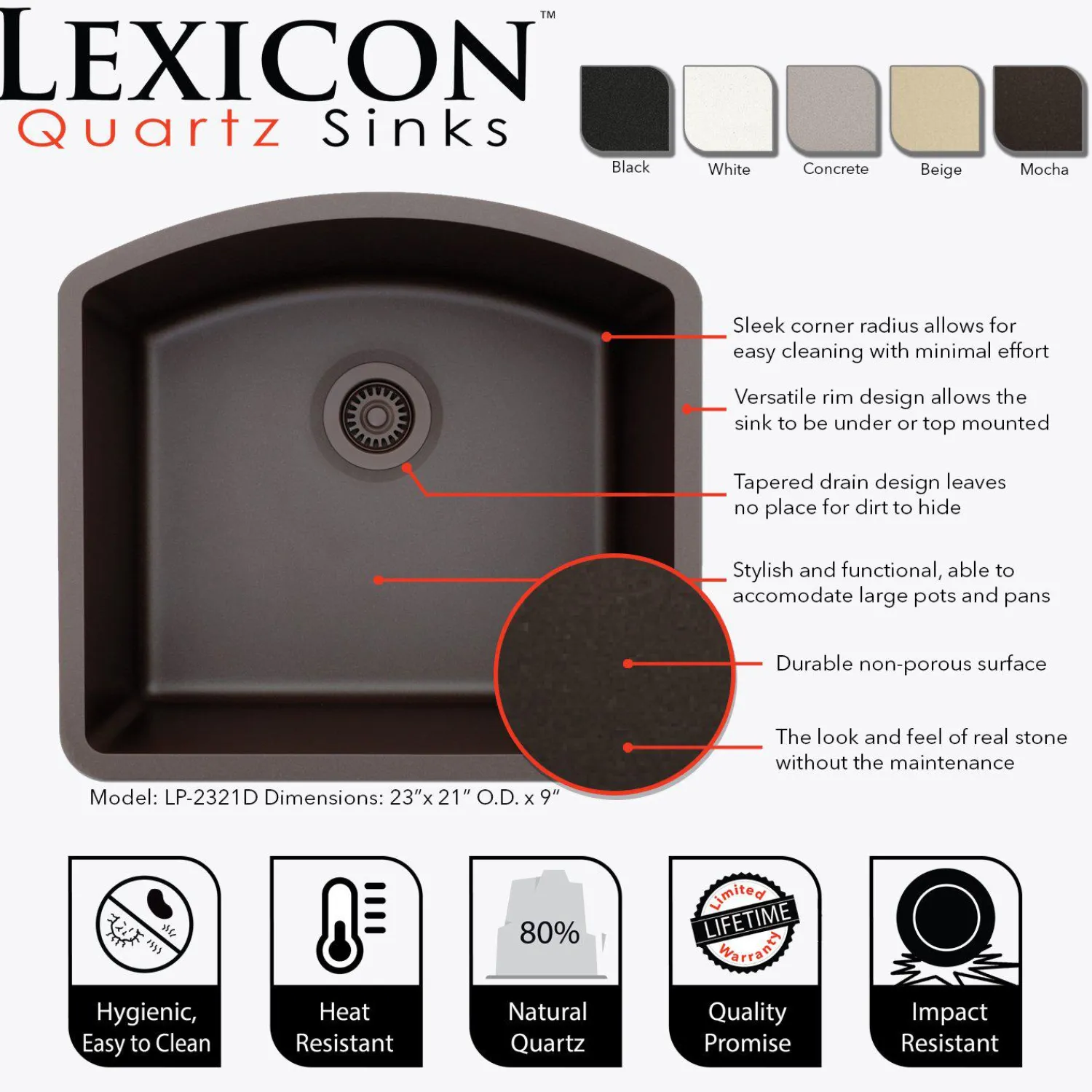 Outlet D-Shaped Quartz Composite Kitchen Sink Single Bowl Sinks|Undermount Sinks