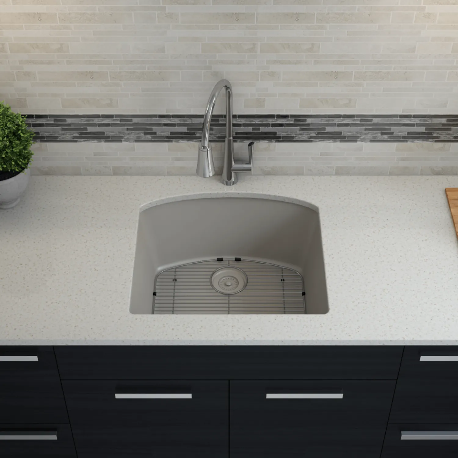 Outlet D-Shaped Quartz Composite Kitchen Sink Single Bowl Sinks|Undermount Sinks