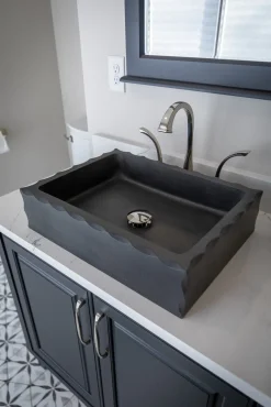 Clearance Antique Rectangular Lava Stone Vessel Sink Honed Above Counter / Vessel Sinks