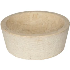 Sale Bahia Round Beige Marble Vessel Sink with Ridged Exterior Above Counter / Vessel Sinks