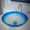 Hot Blue Cloud Frosted Round Glass Vessel Sink Above Counter / Vessel Sinks