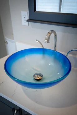 Hot Blue Cloud Frosted Round Glass Vessel Sink Above Counter / Vessel Sinks