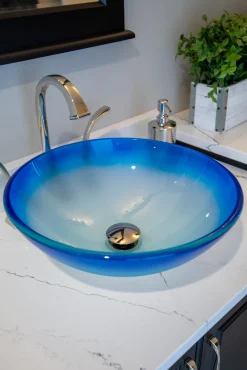Hot Blue Cloud Frosted Round Glass Vessel Sink Above Counter / Vessel Sinks