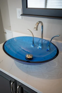 Sale Blue Crystal Oval Glass Vessel Sink Above Counter / Vessel Sinks