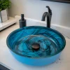 Clearance Blue Mist Flat Bottom Glass Vessel Sink Above Counter / Vessel Sinks