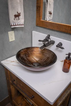 Clearance Brown and Gold Rings Glass Vessel Sink Above Counter / Vessel Sinks