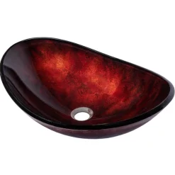 Canoe Shaped Red Copper Reflections Glass Vessel Sink Above Counter / Vessel Sinks