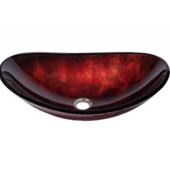 Canoe Shaped Red Copper Reflections Glass Vessel Sink Above Counter / Vessel Sinks