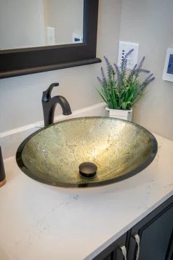 Outlet Champagne Foil Oval Glass Vessel Sink Above Counter / Vessel Sinks