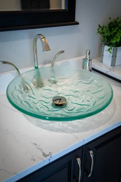 Clearance Clear Embossed Waves Glass Vessel Sink Above Counter / Vessel Sinks