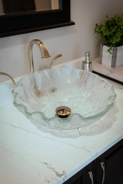 Discount Clear Freeform Wave Glass Vessel Sink Above Counter / Vessel Sinks