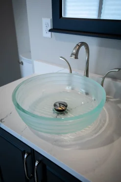 Sale Clear Round Flat Bottom Embossed Glass Vessel Sink Above Counter / Vessel Sinks