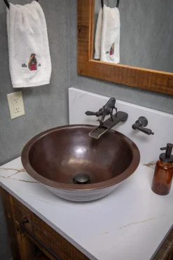 Hot Double Wall Copper Sink With Hammered Exterior - Antique Dark Above Counter / Vessel Sinks