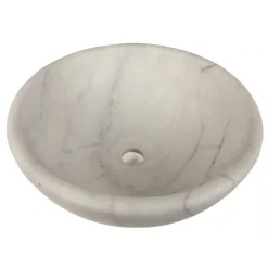 Online Echo Bowl Shaped Vessel Sink - Honed White Marble Semi-Recessed Sinks|Above Counter / Vessel Sinks