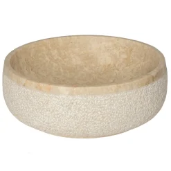 Discount Gral Round Vessel Sink in Beige Marble with Hammered Exterior Above Counter / Vessel Sinks