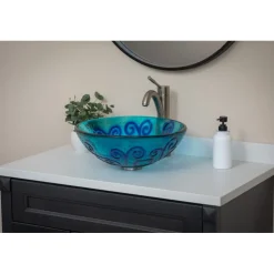 Outlet Green And Blue Swirls Glass Vessel Sink Above Counter / Vessel Sinks