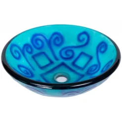 Outlet Green And Blue Swirls Glass Vessel Sink Above Counter / Vessel Sinks